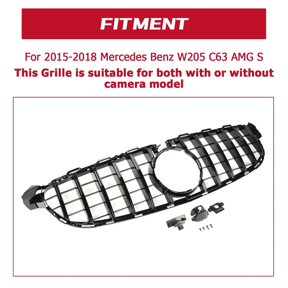 without Model Painted C63 Cover 2015 Front W205 for 2016 2018 AMG with S Bumper Benz for Camera 2017 Kojem Black Both Mercedes Or Grille