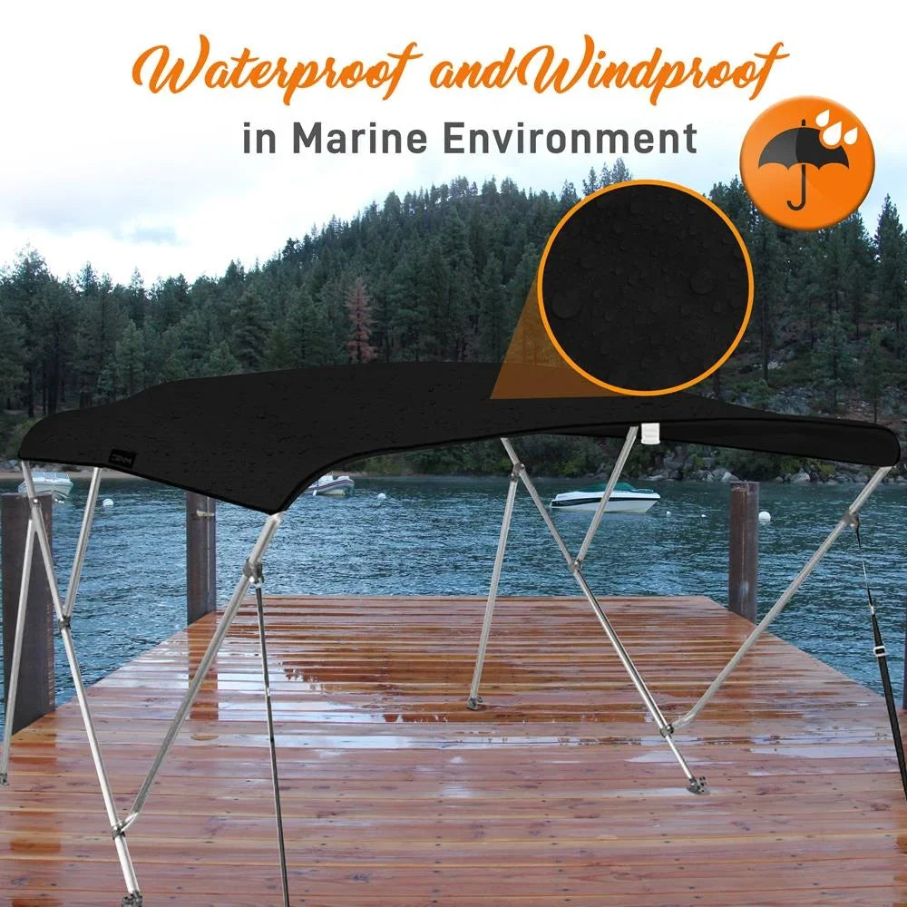 Bow SereneLife 85-90 Boat Inch Gray Cover Walled Bimini 4 Top with Double Frame,