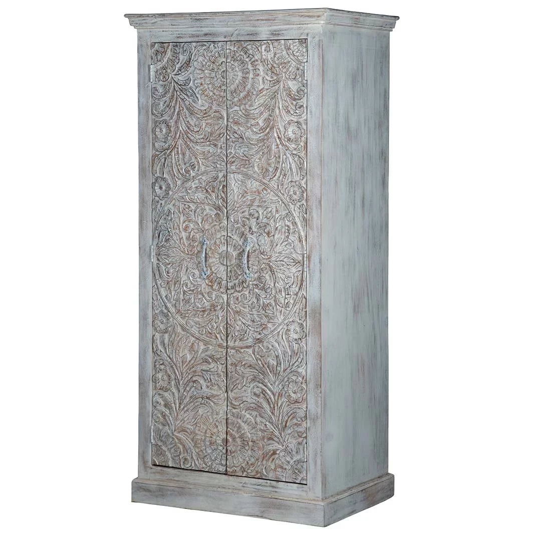 Chic Carved White Maadze Wardrobe Shabby