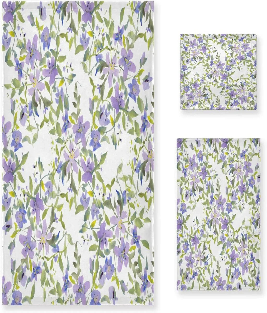 Wellsay 1 Purple Spa Bath Quick Beach Hand Soft for Bathroom Bathroom Flowers Set Absorbent & Towels, of Washcloth) Set Highly Towel Towels 3, (1 Towel, Bath Dry Set 1 Towels