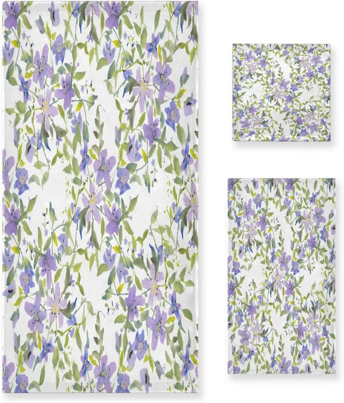 Wellsay 1 Purple Spa Bath Quick Beach Hand Soft for Bathroom Bathroom Flowers Set Absorbent & Towels, of Washcloth) Set Highly Towel Towels 3, (1 Towel, Bath Dry Set 1 Towels