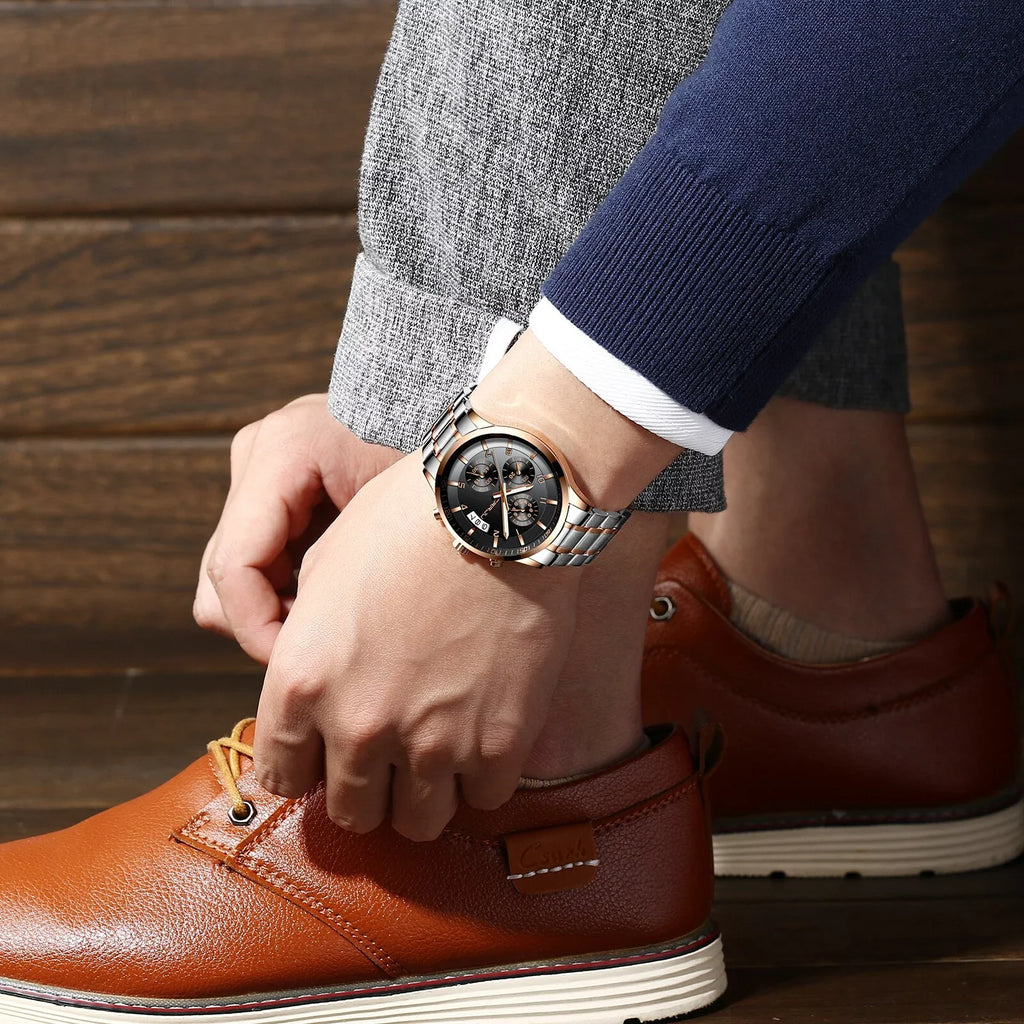 Stainless Chronograph CRRJU Men relogio Steel Business Quartz Watch Waterproof masculino Luxury Watch for Mens Watches Fashion