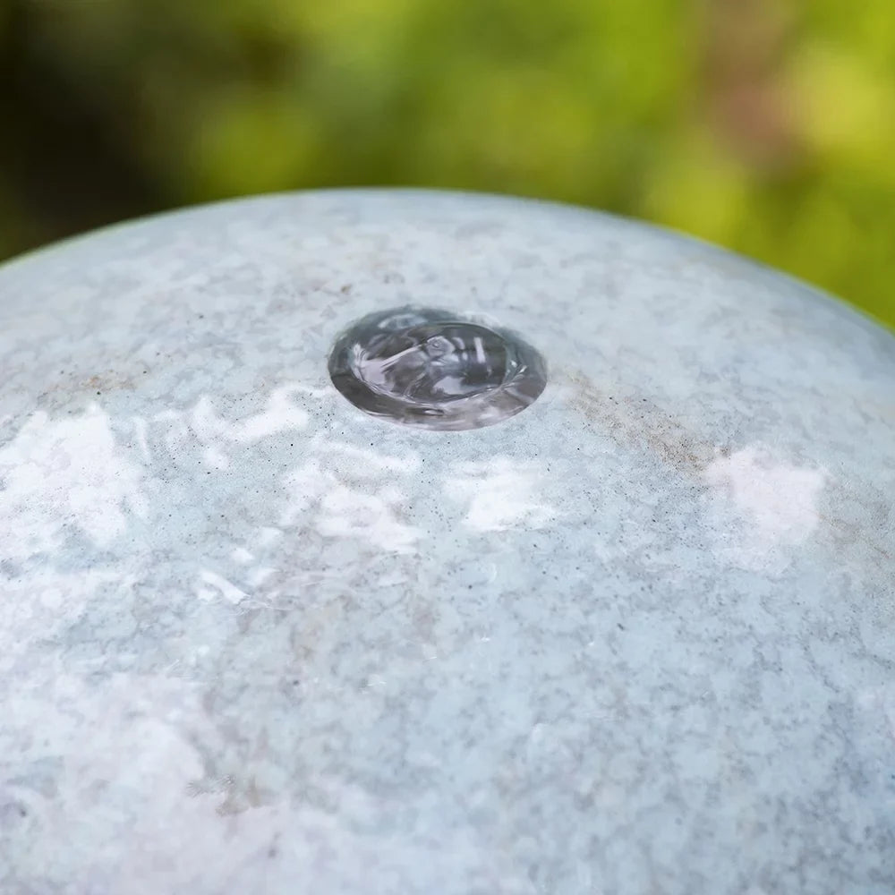 Light & with Fountain, For Feature Tall Contemporary Outdoor 13x13x44" Sphere Raindrop Deck Outdoor Garden, Patio Water Water Antique Cement/Concrete Fountain, Lawn, Blue