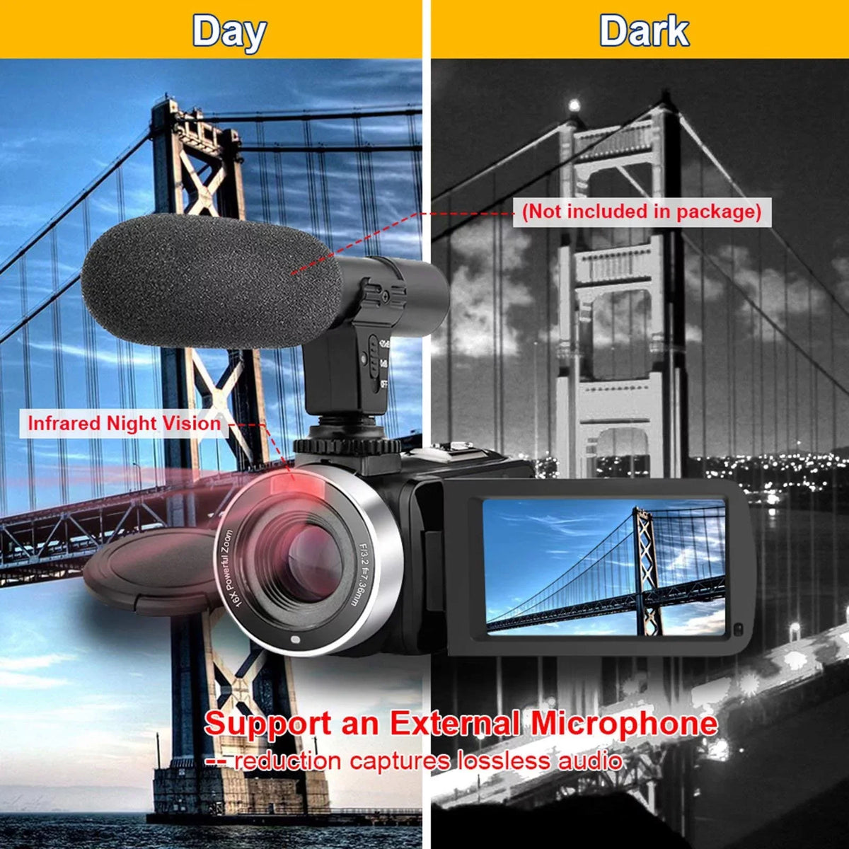 Camcorder Video Vision 2.7K Camera 30MP Night Full Youtube Video MARVUE IR Digital HD Recorder 30FPS Camera for Vlogging Camera