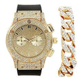 (Gold Timepiece Raymond Eyes - Chrono ST10311 Watch Inspired Mens - on - Hip Rhinestones Big Iced Out Diamond - by Bling Charles Rubber Hop Faux Blast Cuban)