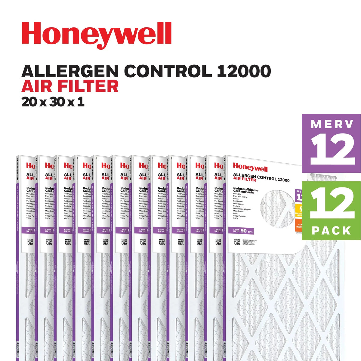 Honeywell Air MERV 20x30x1 Pleated Filter 12 Pack -12 HVAC Furnace