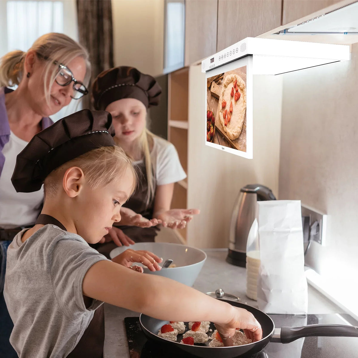 Sylvox Under 11.0 Foldable Kitchen Supports Flap Android Cabinet Bluetooth WiFi 15.6" TV down Smart TV Timing TV