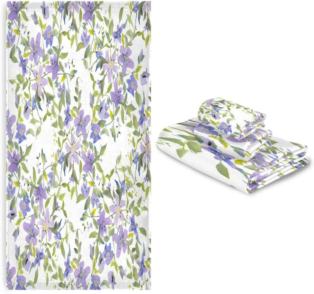 Wellsay 1 Purple Spa Bath Quick Beach Hand Soft for Bathroom Bathroom Flowers Set Absorbent & Towels, of Washcloth) Set Highly Towel Towels 3, (1 Towel, Bath Dry Set 1 Towels