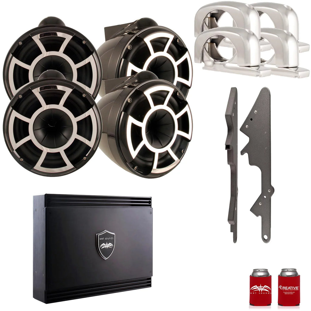 Malibu Sounds Wet Pairs Two G3: For Black 10" with Swivel Tower of SDX2 Speakers G3 Amplifier REV10B-SC & Adapters