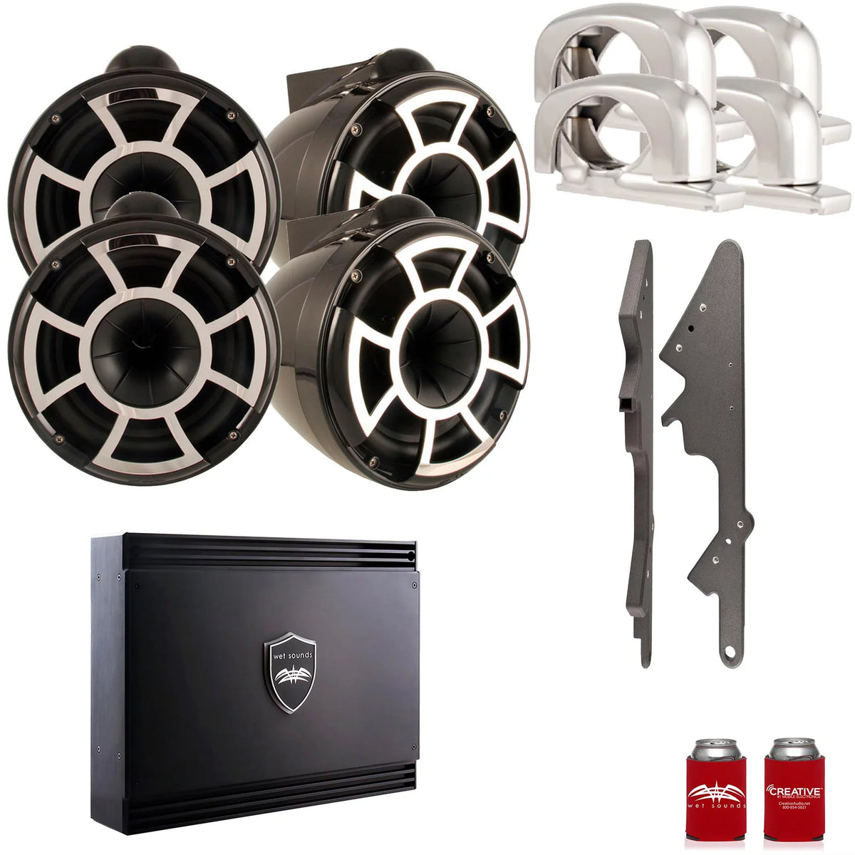 Malibu Sounds Wet Pairs Two G3: For Black 10" with Swivel Tower of SDX2 Speakers G3 Amplifier REV10B-SC & Adapters