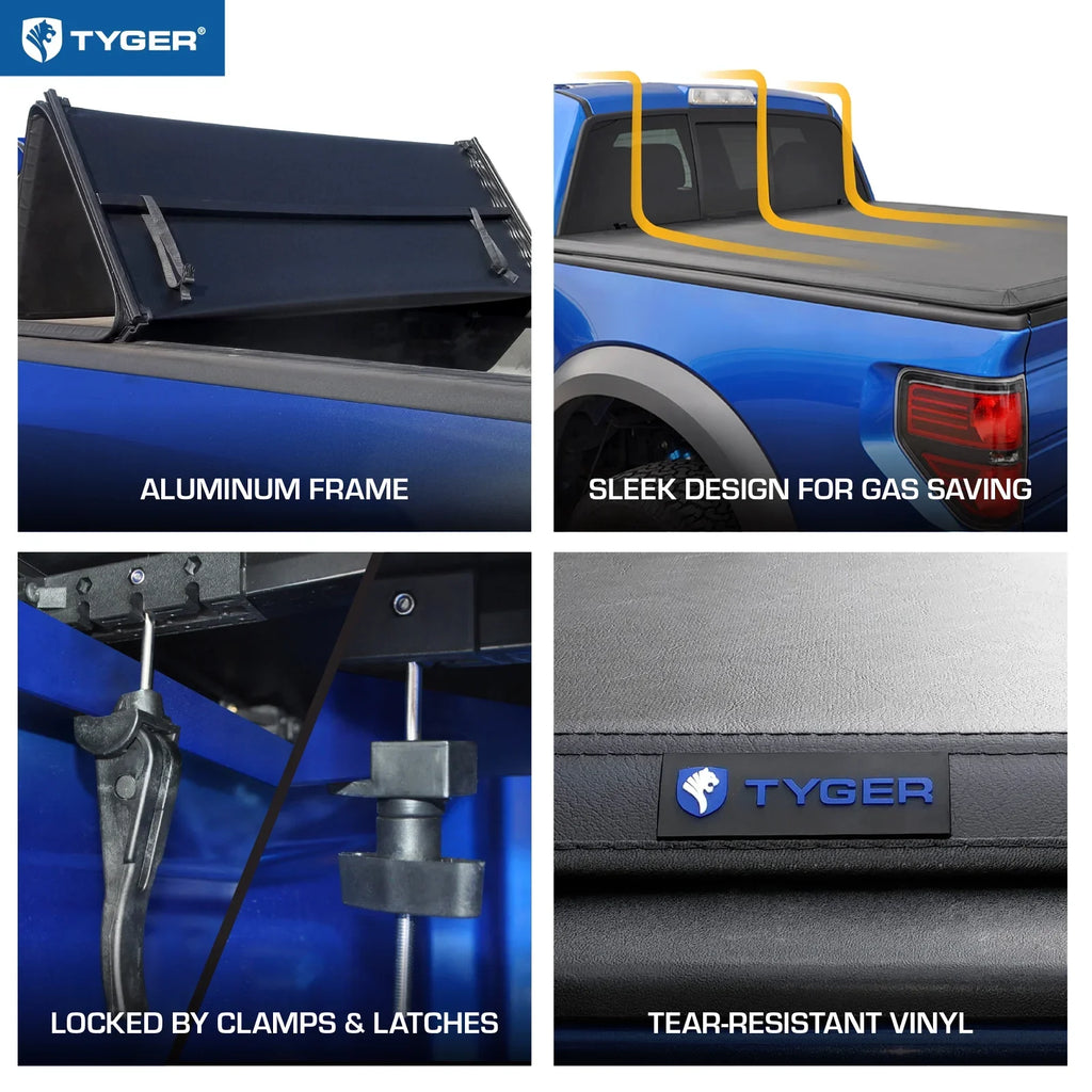 | 6.5' Bed Vinyl Tundra T3 Tyger TG-BC3T1033 | Toyota Cover Truck Compatible 2007-2013 with Tri-fold | Tonneau Bed Soft Auto
