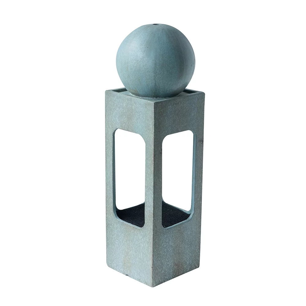 Light & with Fountain, For Feature Tall Contemporary Outdoor 13x13x44" Sphere Raindrop Deck Outdoor Garden, Patio Water Water Antique Cement/Concrete Fountain, Lawn, Blue