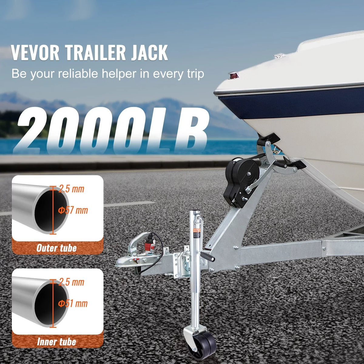 with Jack BENTISM lb Trailer Trailer & Jack PP Handle Boat 2000 Wheels 35.3 in