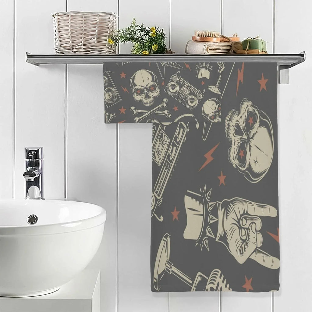 Towel Cotton Pure Washable Skull Instrument Rock Set, Bath Bestwell Travel（420） Absorbent Highly Machine Soft Yoga, Pack 2 Towels for Pool,Sports,