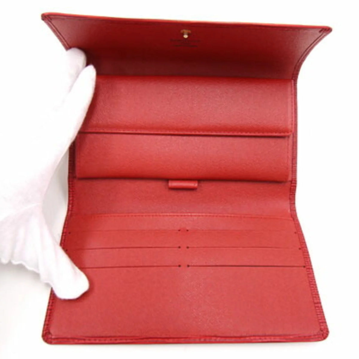 Louis International Tresor Pre-Owned Vuitton Castilean Ladies Wallet M63387 Red Porto Tri-Fold Epi (Good)