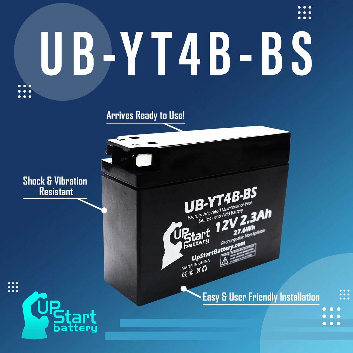 2012 2-Pack Activated, UpStart 2.3Ah, 12V, Yamaha SR400 400CC - Replacement Maintenance UB-YT4B-BS Motorcycle (FI) Factory Battery Free, Battery