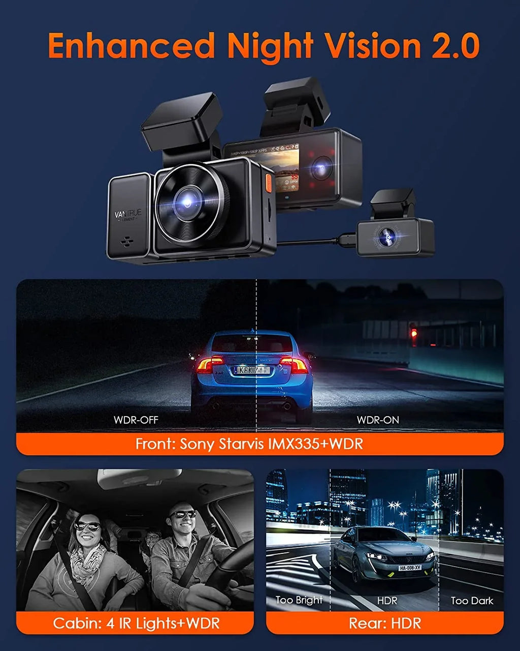 Voice Channel Dash GPS Triple Inside, Front WiFi 512GB 2.5K E3 Rear Control, Max Way and 24 Dash Support 3 3 Vision, STARVIS Hours Parking Night Cam Camera Vantrue IR 1944P+1080P+1080P with Mode,