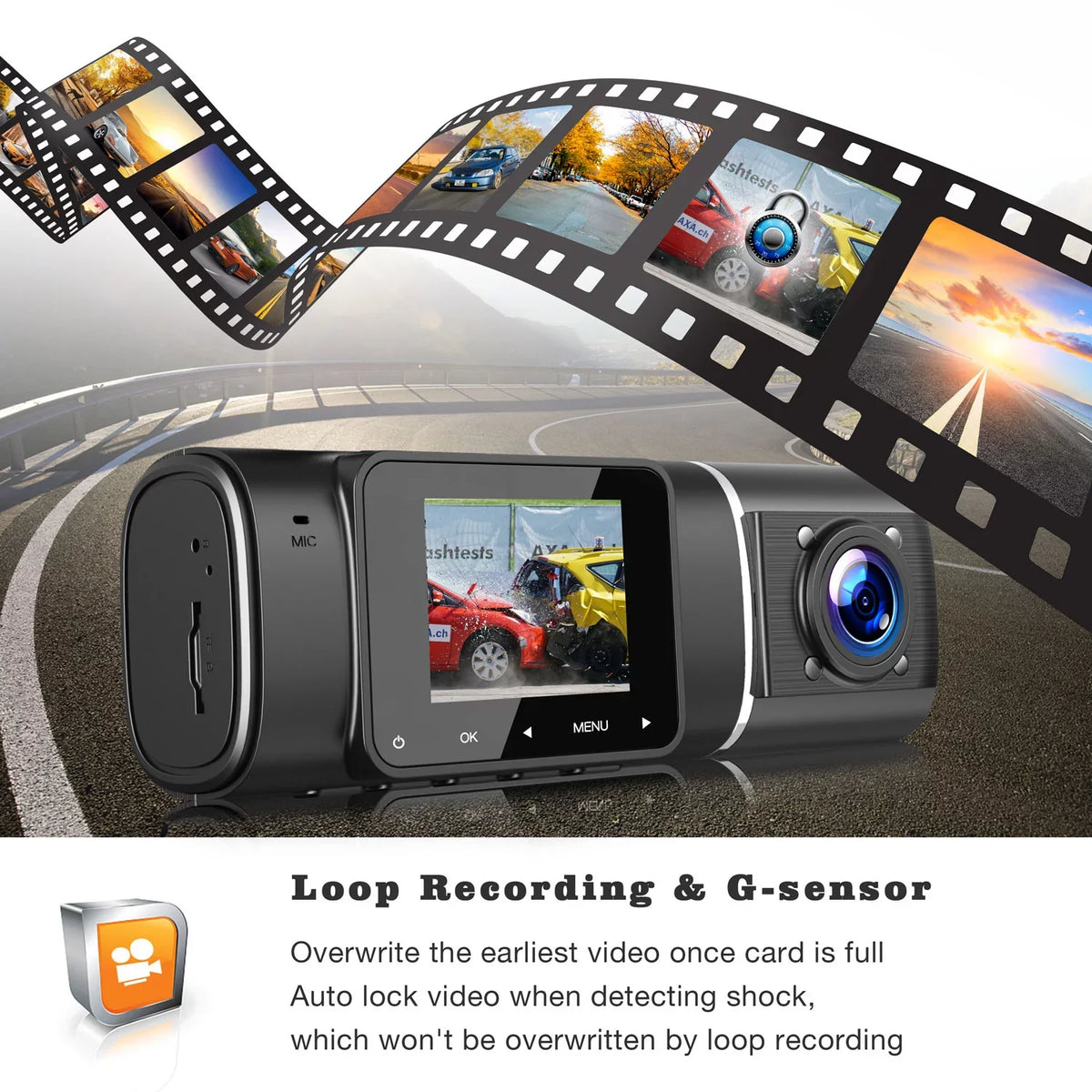 Inside, Car Front Black IR Vision FHD Dash Camera 1080P Cam HD 720P Night TOGUARD and