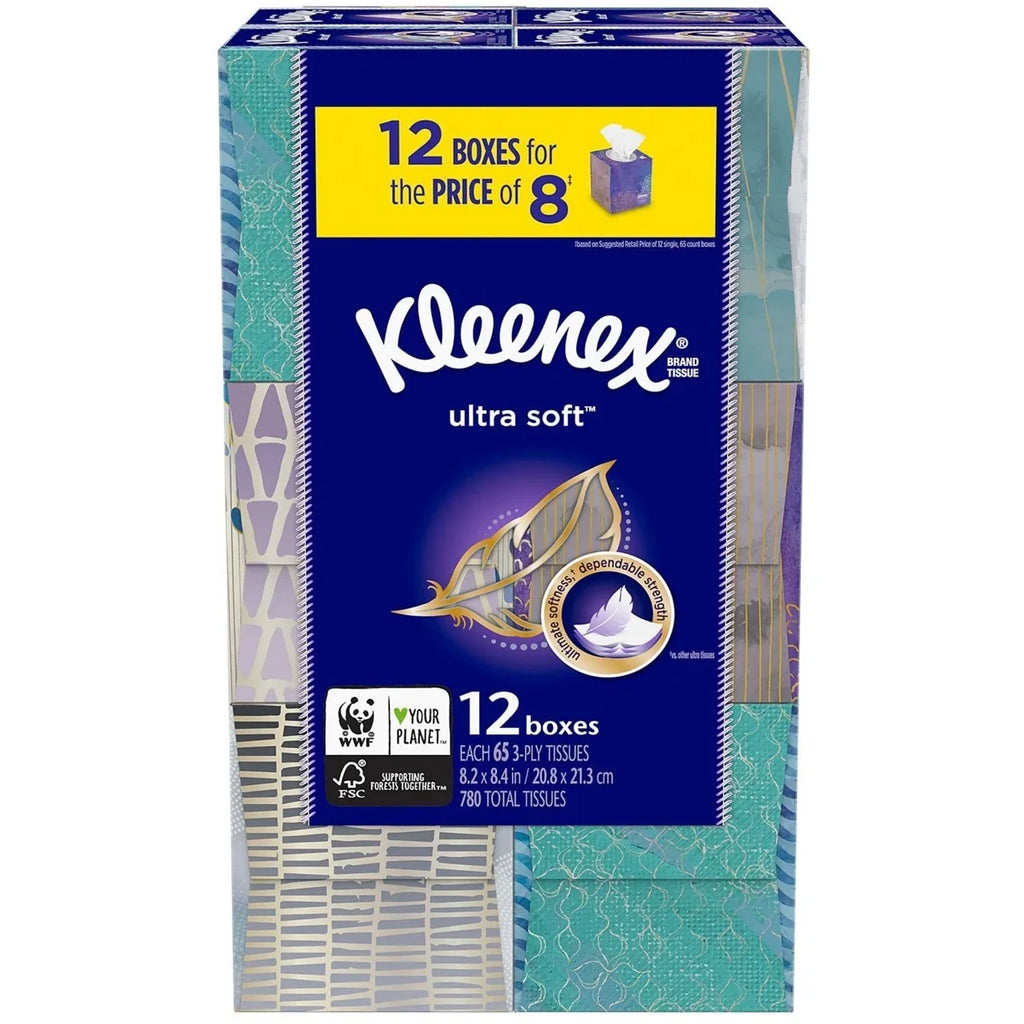 Kleenex tissues) Boxes Cube Pack, - Soft Facial (12 65 Tissues Ultra