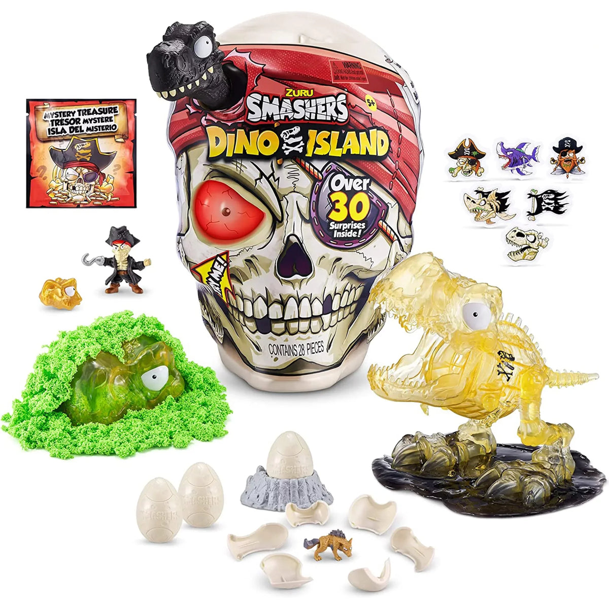 with Mini Toys, and Smashers Over and (T-Rex) Figurines, ZURU Prehistoric by Dino 30 Eggs Slime, Sand Dinosaur Island Discovery More 5+ Age Skull Giant Surprises, Toy,