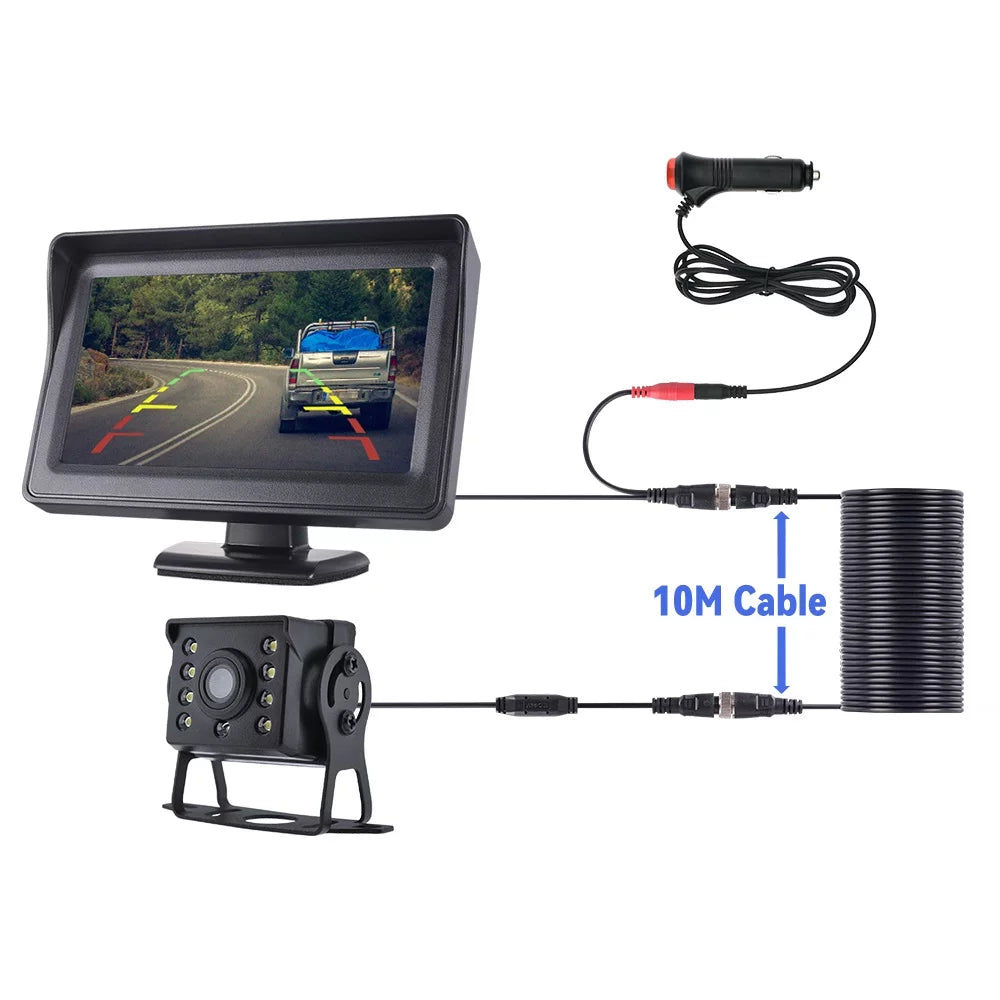 Camera Car Reverse View Rear Plate 4.3in Monitor Parking System License HD Backup