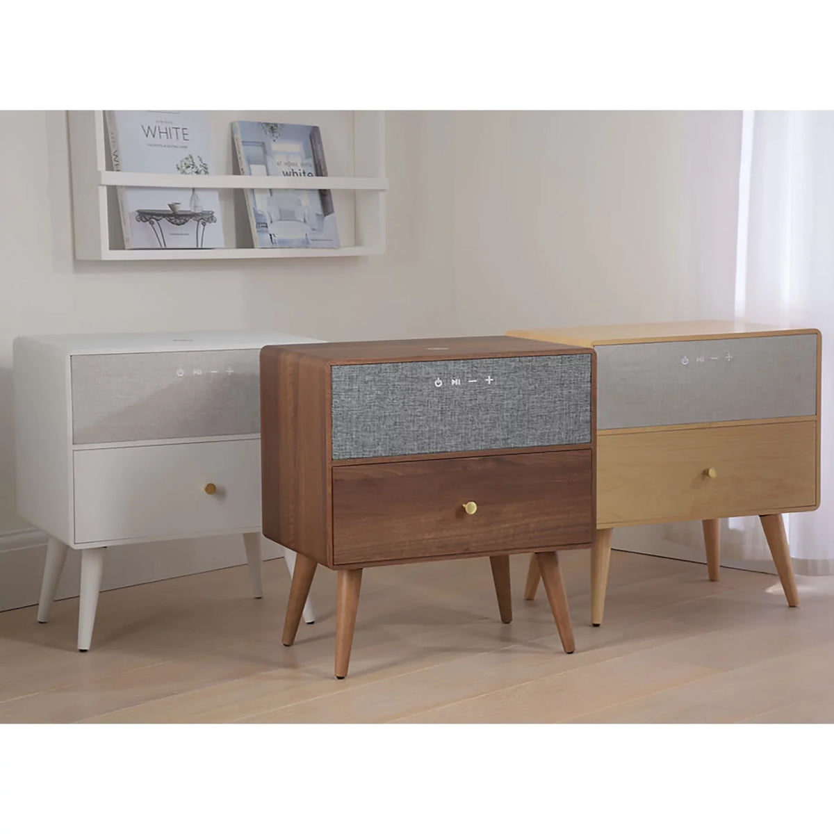 And Bluetooth® Table Charging Height-Adjustable x 19"W White Koble Side x Smart Ralph With Wireless Audio, 23"H 10-7/8"D,