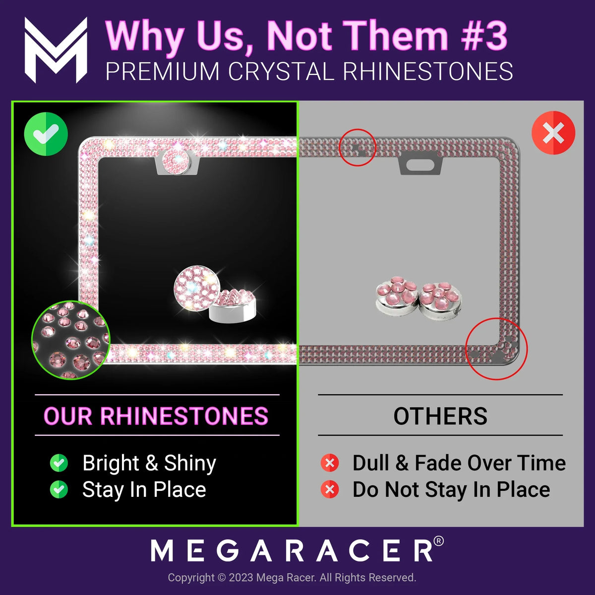 Chrysler 2 Sparkly Frame Racer Plate Car Rhinestones, - Bling Screws, with PT Cruiser 2001 01 Diamond Pink Mounting PT Cruiser - License 10 Holes 2010 Plate Frames License Mega Chrysler