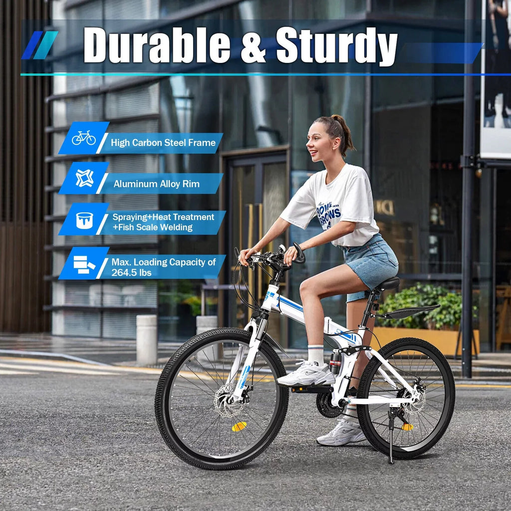 26" School Bike Bicycle Bikes Disc Brake Men Folding Dual SHZICMY Speed 21 Mountain MTB