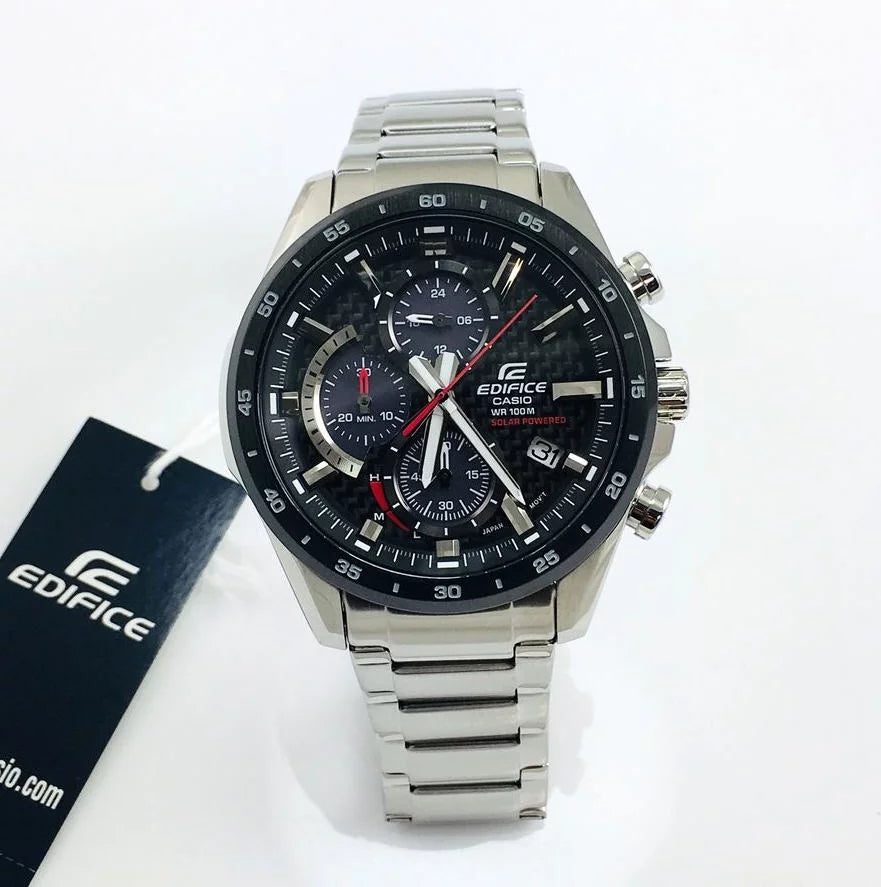 Watch Stainless Men's Casio Chronograph Solar-Powered Steel Edifice EQS-900DB-1AVCR
