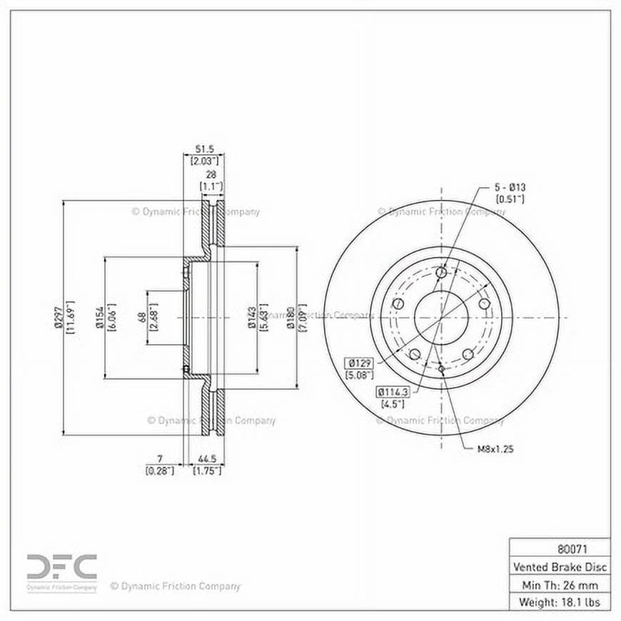 Rotor 600-80071 6 2014-2015 Company (1) Disc 2013-2015 For Front Mazda CX-5, Mazda Dynamic Brake Friction