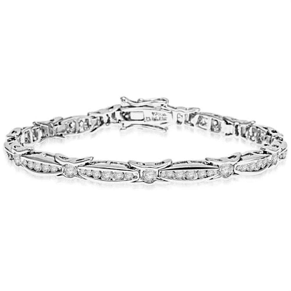 with Silver Link Diamond Lab-created Set by Designer Diamonds Sterling Brilliant set Round Essence in Bracelet
