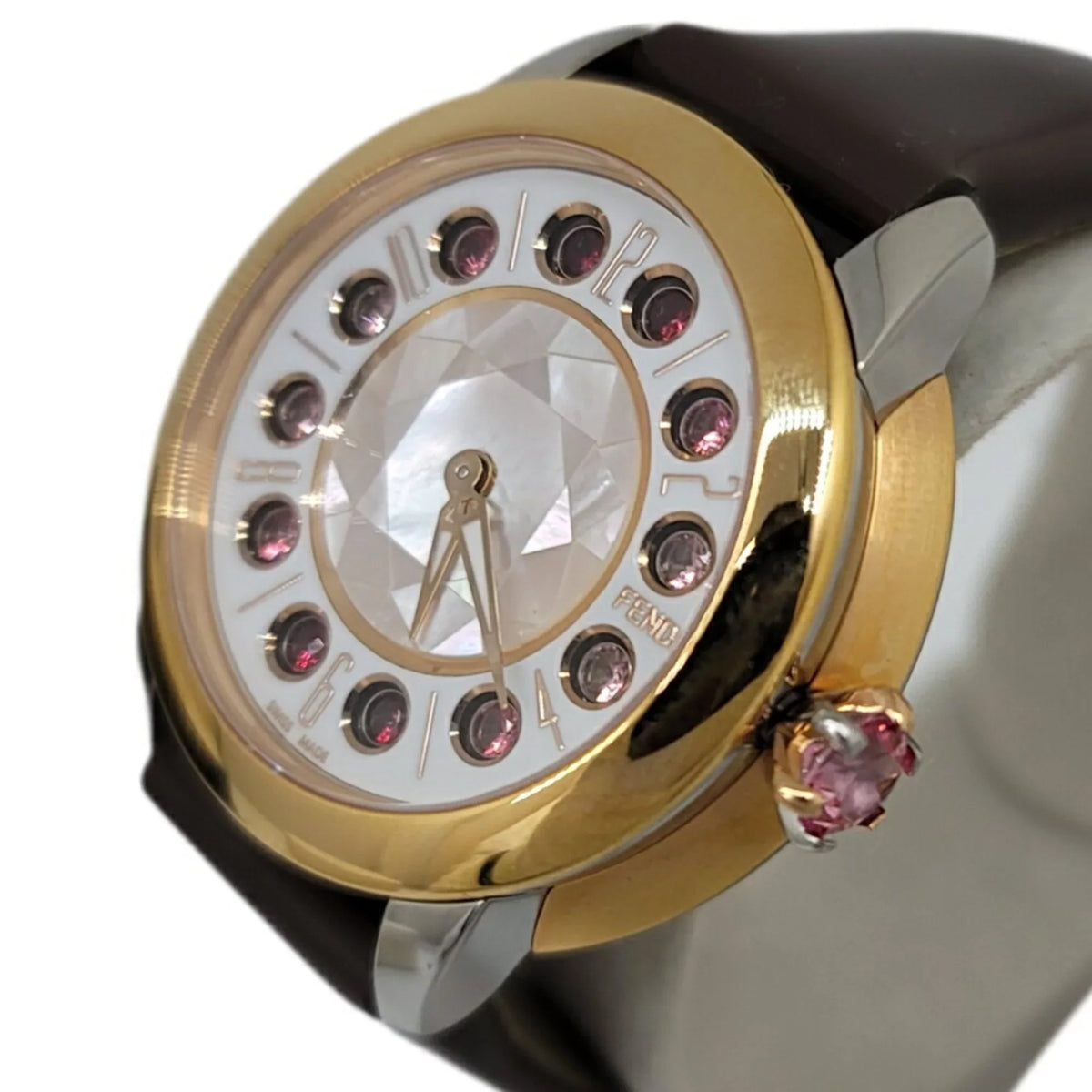 Colors Quartz Spinel Enamel 3 FENDI Eye Women's Topaz Shell Pre-Owned Brown Watch New) Black SS Fendi Fashionable Clock Shine Belt (Like