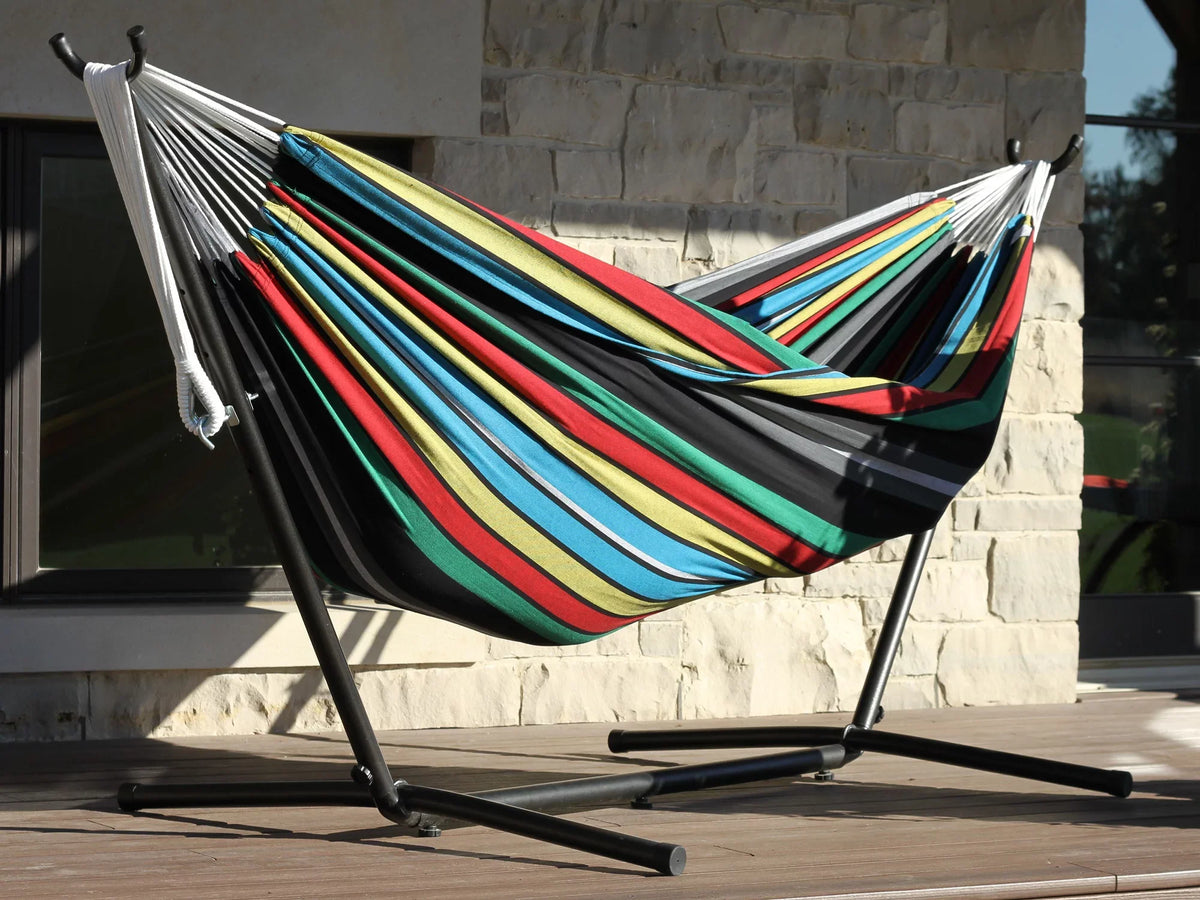 Blue Hammock Collection Black The Hamptons and Brazilian Hammock a Striped Style 110” with Steel
