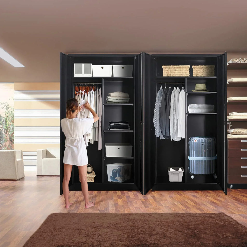 Clothing Metal and Office Employee Cabinet Lock Locker Freestanding Steel Door Shelves Coat (Black) Cabinets for Locking Garage Wardrobe with Home 72'' with HOOMHIBIU