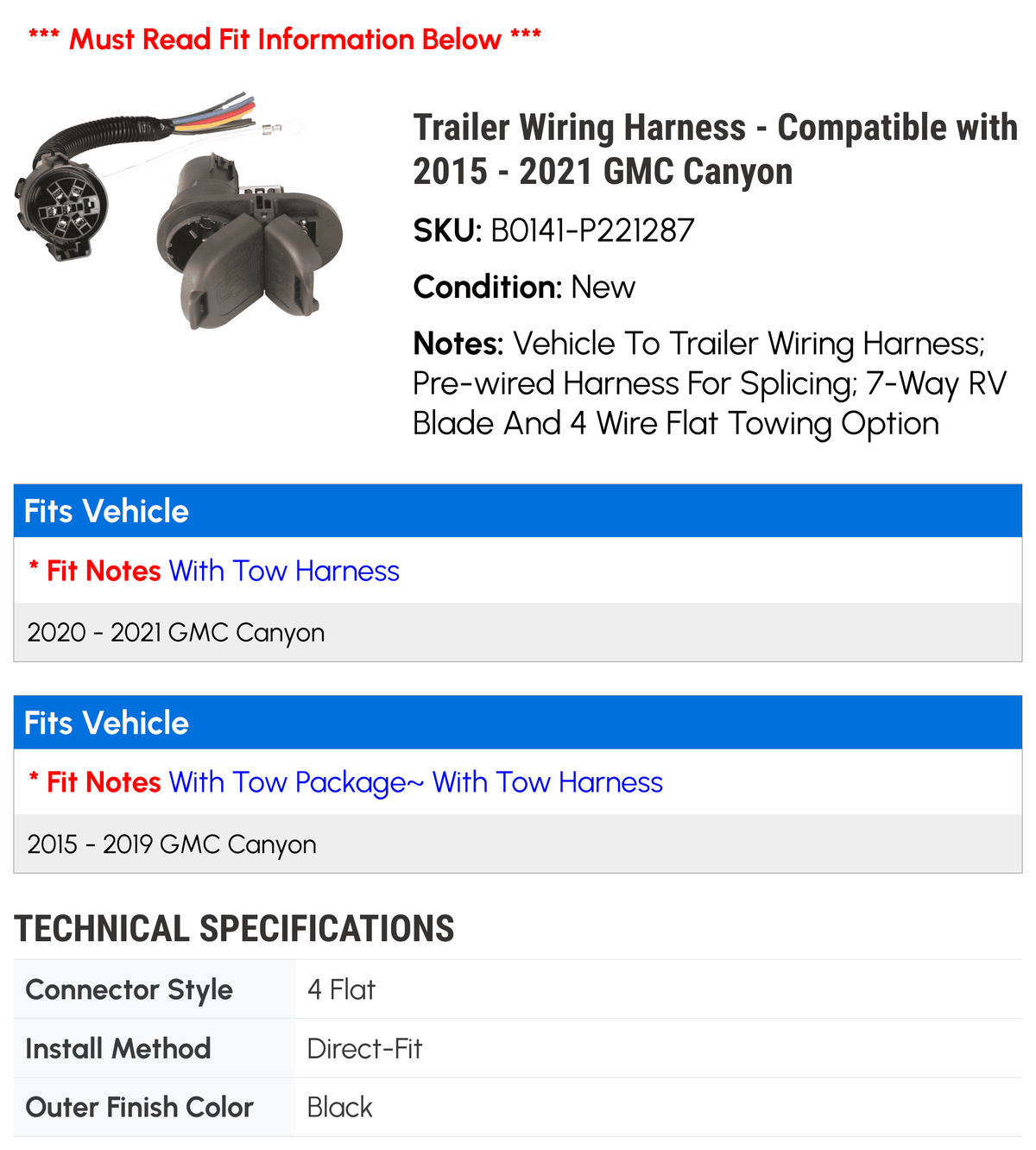'- GMC Canyon 2016 with Compatible Trailer - Harness 2018 Wiring 2015 2020 2017 2021 2019