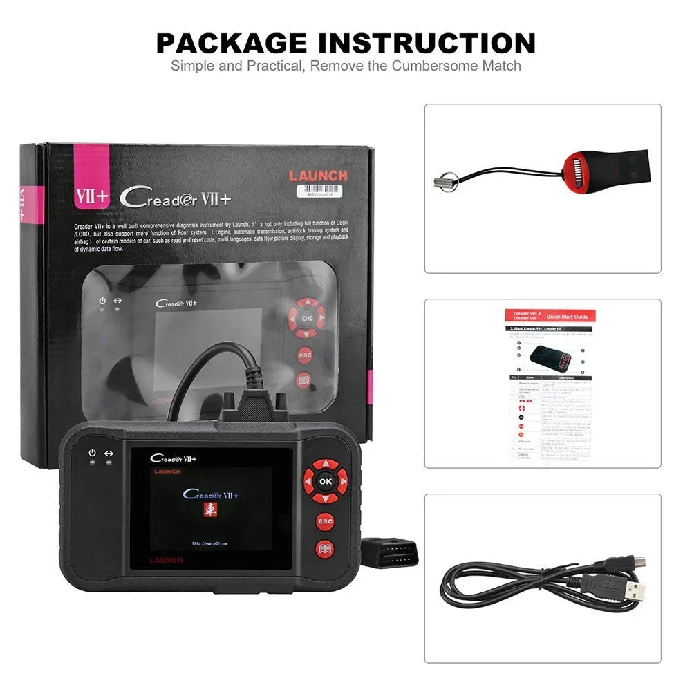 Reader VII+ Creader Car Diagnostic Scanner Launch Engine/Transmission/ABS/Airbag Testing Code OBD2 EOBD (CRP123) X431