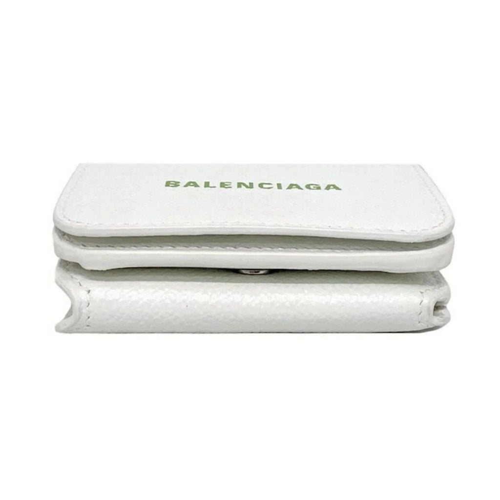 Trifold Balenciaga Wallet Mini White 593813 Logo Everyday Leather