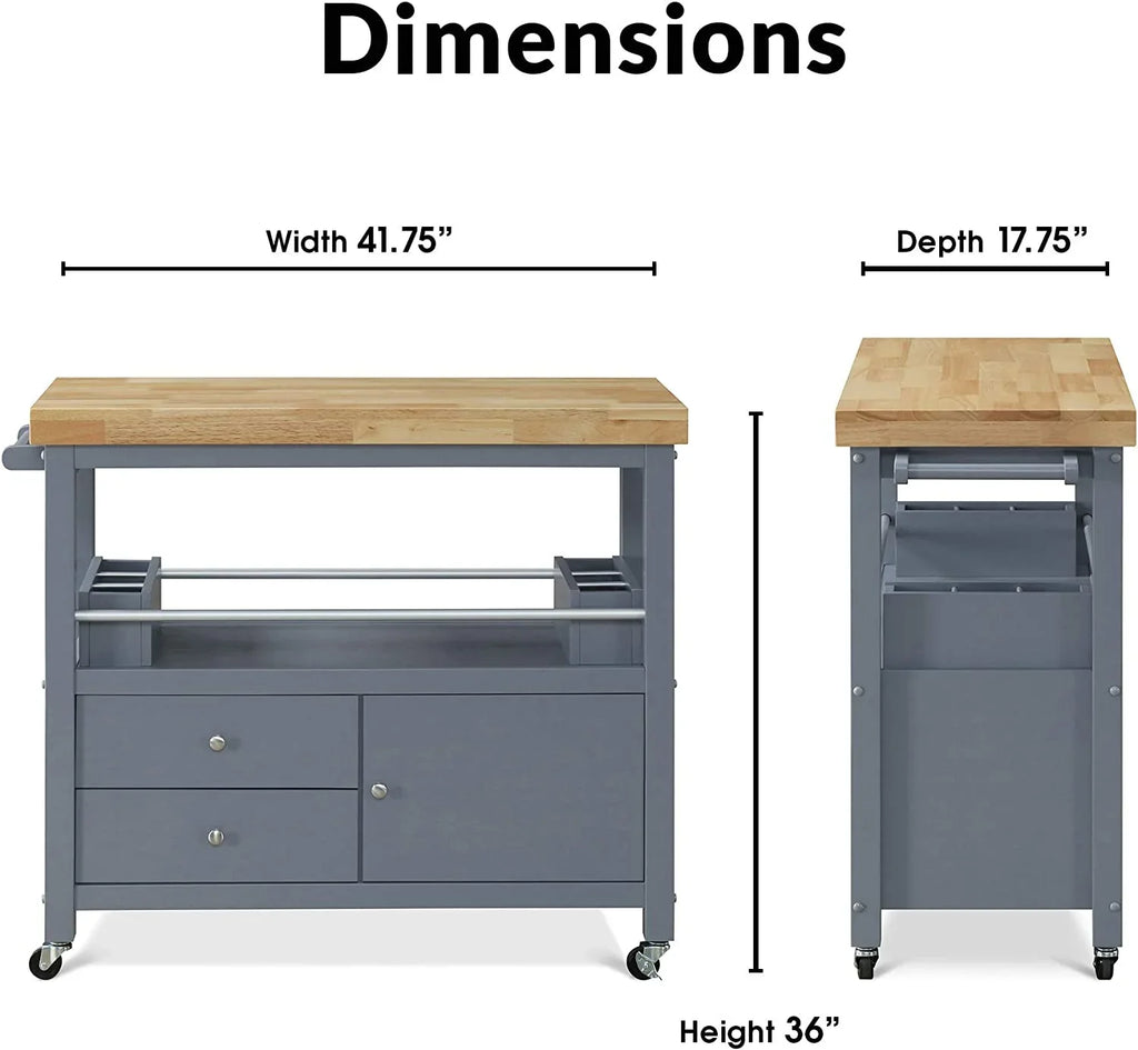 Wheels Apartment Cart Rolling Storage, With Butcher And Cabinet For Bar Portable Island Organization Block Kitchen Table, Anson Home Gray ,