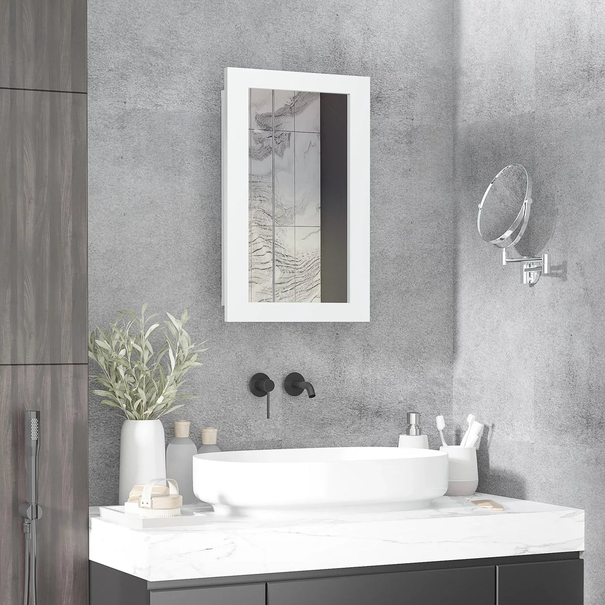 Medicine Bathroom Cabinet, Mounted Cabinet, Wall Mirror kleankin White