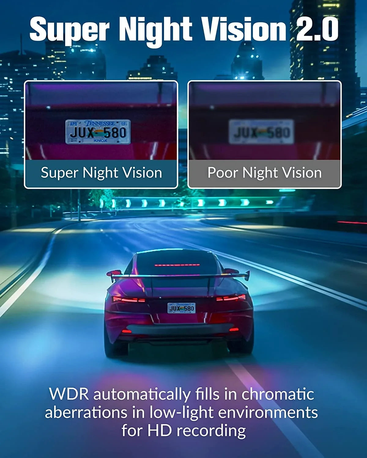 3 Night Recording,24H Screen,WDR,Loop Channel Full IPS Dash with SD Camera Cars Cam Parking Mode UHD Vision,170°Wide Angle,2.0'' Super Inside,4K Rear Dash 32GB Front for Free and Card,Built-in