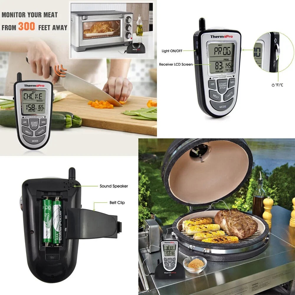 BBQ Food Probe LCD Kitchen Cooking Wireless ThermoPro, Grill Remote Meat Smoke, Oven Thermometer