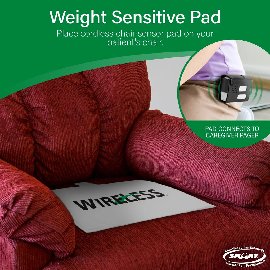 Wireless Caregiver with Prevention | with x 10" Pager System Smart Sensor Alarm | to Caregiver Cordless for Fall 300' Sensor Chair Chair Alarm up 15" and for Chair Weight Alerts Range Pressure Alarm