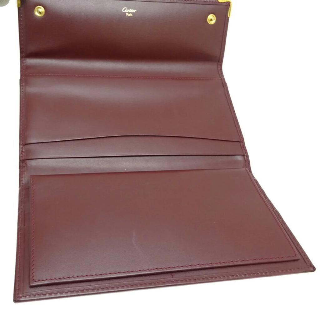 (Good) Cartier Bordeaux Women's Mastline (Red) Wallet Pre-Owned Long Leather