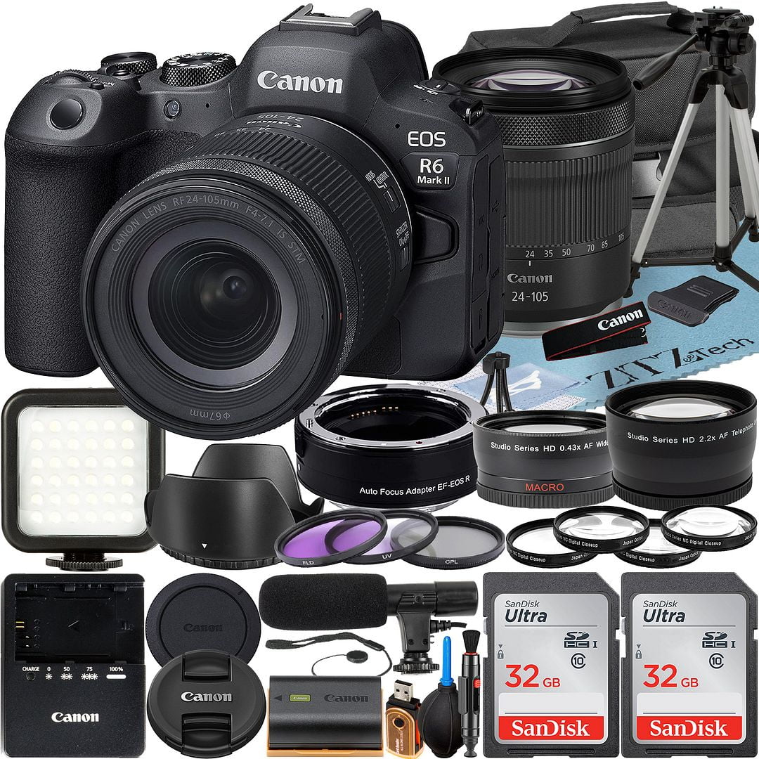 Mirrorless Card 32GB ZeeTech Camera + with Mount Flash Lens R6 EOS 2 + Case LED Canon Pack II Memory + SanDisk Accessory Adapter + RF Mark + 24-105mm