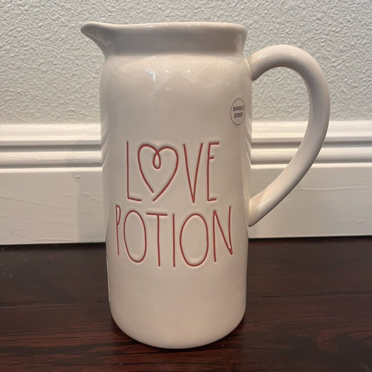 9" Pitcher Valentine's LL for Ceramic side Letters Dunn recipe Reverse POTION love with Red Ivory Rae Day Double-sided has LOVE H