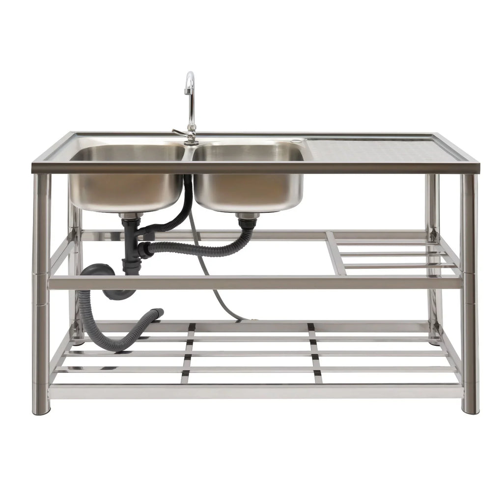 with Double Prep Faucet+Drainpipe Kitchen Stainless Steel Basin Freestanding Bowl Sink Utility & Sink Aiqidi Commercial Restaurant