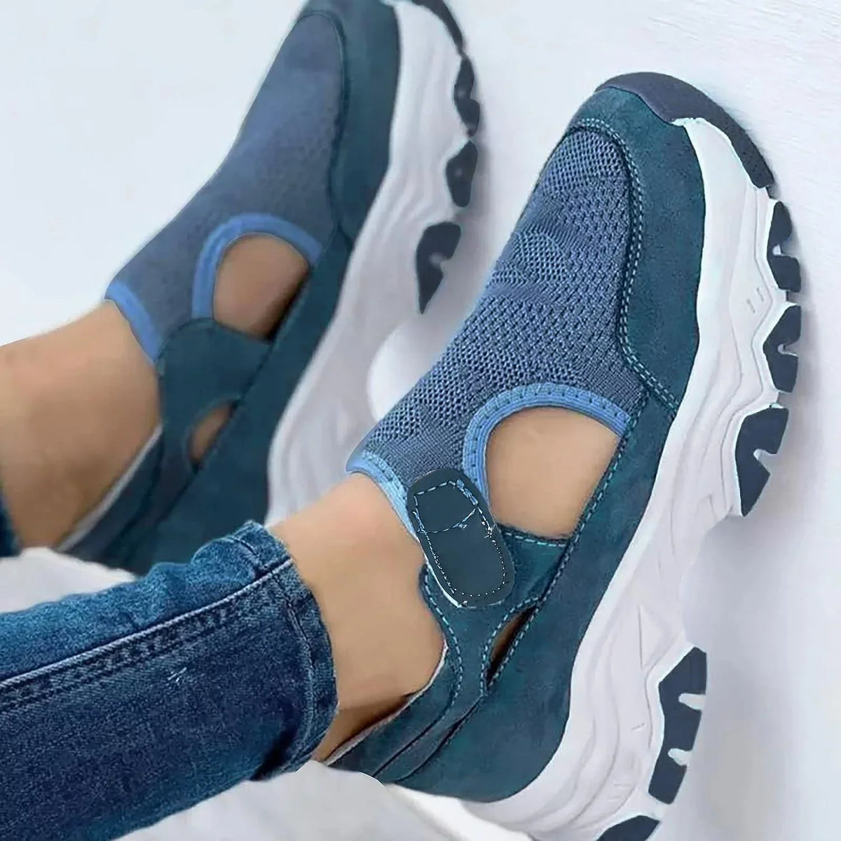 Breathable Toe Seasons Slip Wedges Loop Flat Non Hook Women Round Shoes Mesh Color Women's Four Solid