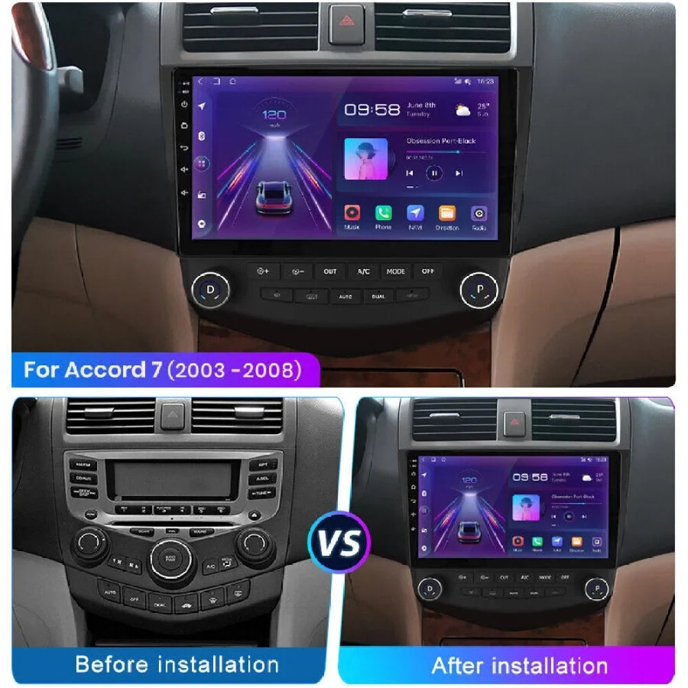 Bluetooth Honda 10.1" GPS For 2 2005 Touch Radio 2004 Din 12 Accord Android Screen 2007 2006 Car 2+32GB Stereo Unit Head Carplay Double Navigation 2003