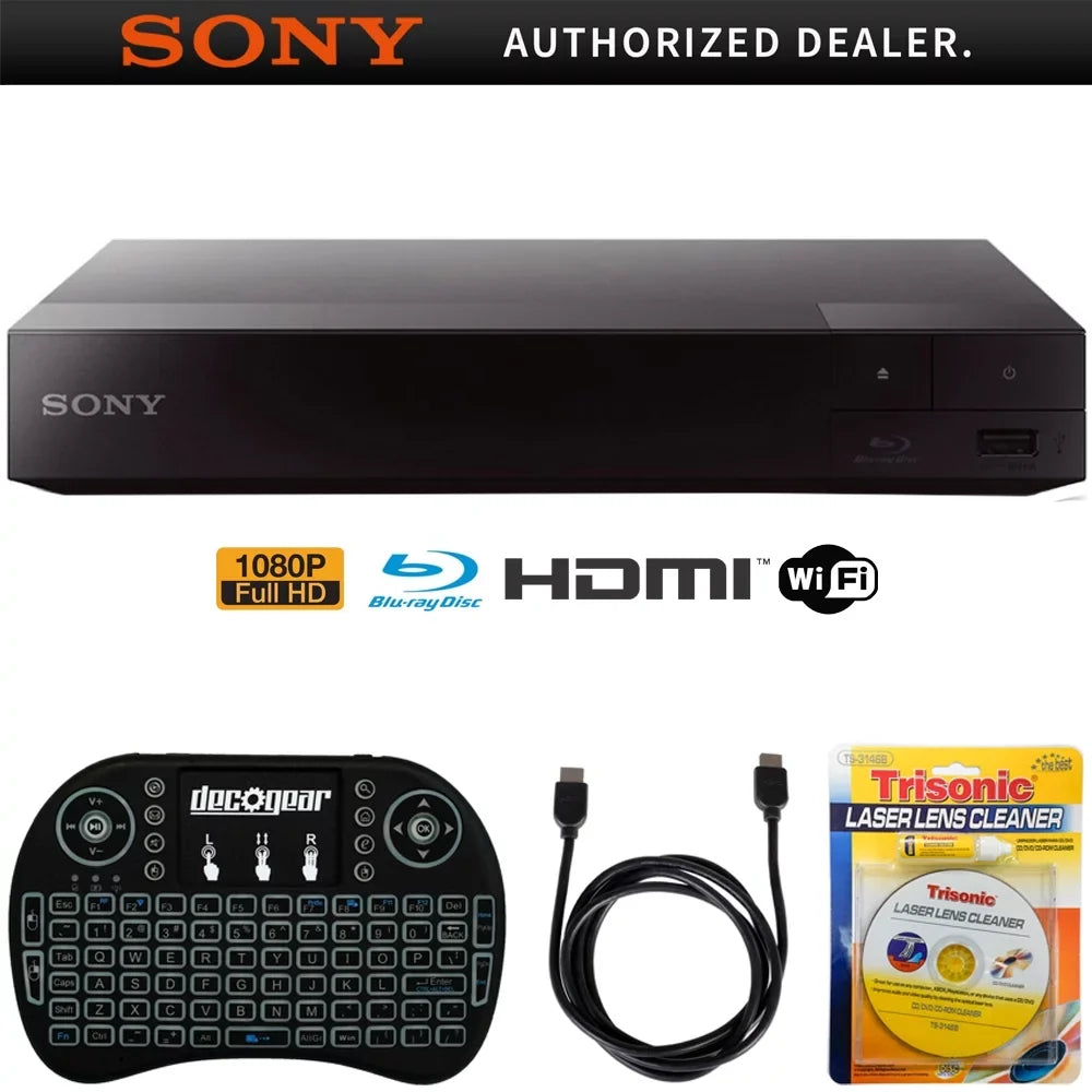 2.4GHz DVD/CD Wireless Cleaner Disc Accessories and Blu-ray Wi-Fi Includes, Backlit 6ft Sony BDP-S3700 Streaming Laser Keyboard with Player Lens for Cable + Players Bundle with Touchpad, HDMI