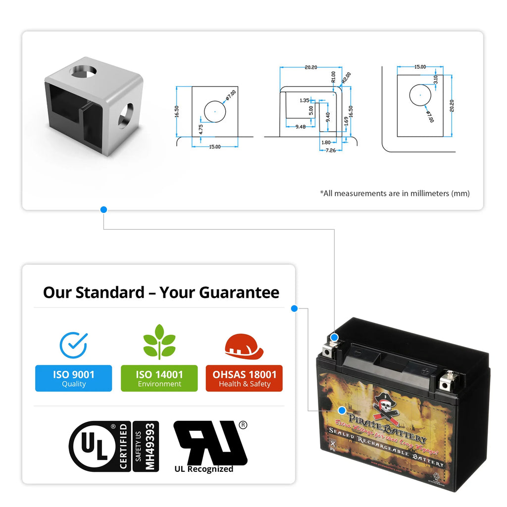 44006 Gtx18l-bs 12 Sports 260 (50-N18L-A3 Volt,20 Battery Power Y50-N18L-A3 CCA) replaces Battery Pirate Ah, M6250h